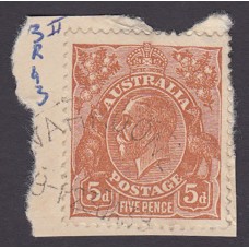 Australian    King George V    5d Brown   C of A WMK  2nd State Plate Variety 3R43